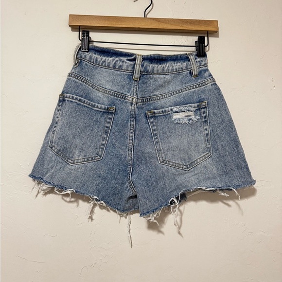 PacSun Distressed Denim Jean Shorts size 24 button fly high waisted cutoffs - Picture 2 of 5